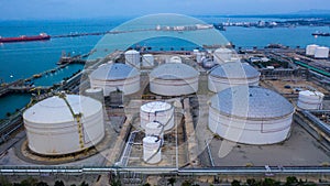 Oil and petrochemical tank, storage of oil and petrochemical products ready for logistic and transport business. Aerial view