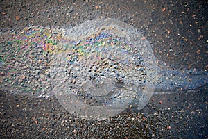 Oil Petrol Pollution Leak Rainbow Leak on Pavement