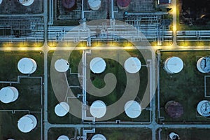 Oil petrol refinery tank aerial top view