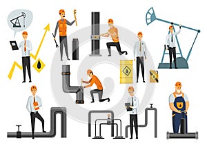 Oil petroleum industry. Engineers or oilmans in professional work isolated. Extraction and transportation oil and petrol