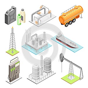 Oil or Petroleum Industry with Extraction Refining and Transporting Process Isometric Vector Set