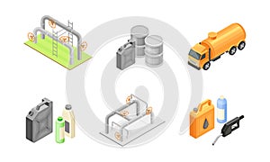 Oil or Petroleum Industry with Extraction Refining and Transporting Process Isometric Vector Set photo