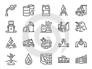 Oil and Petroleum line icon set. Included icons as power, fuel, energy, gas station, crude oil and more.