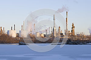 Oil and Petroleum Refinery Along Frozen Mississippi River