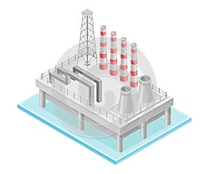 Oil or Petroleum Refinery as Industrial Process Plant with Crude Oil Production Isometric Vector Illustration