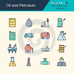 Oil and Petrolium icons. Filled outline design collection 14. For presentation, graphic design, mobile application, web design, i