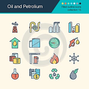 Oil and Petrolium icons. Filled outline design collection 15. For presentation, graphic design, mobile application, web design, i