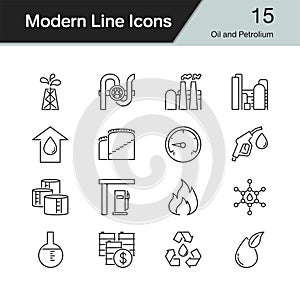 Oil and Petrolium icons. Modern line design set 15. For presenta