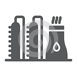 Oil plant glyph icon, industy and refinery, power factory sign, vector graphics, a solid pattern on a white background.