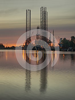 The oil platform at dawn