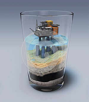 Oil platform in the glass