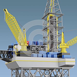Oil platform, industry offshore, drill technology. 3d rendering