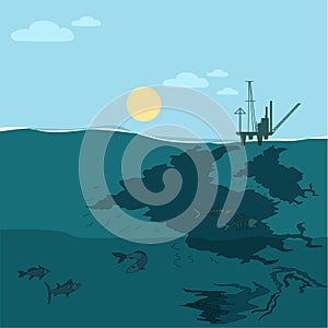 Oil platform in the ocean. Water pollution