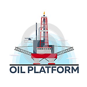 Oil Platform. Sea. Oil exploration. Vector flat illustration.