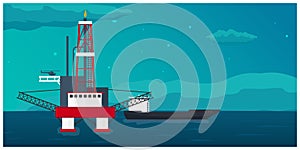 Oil Platform. Sea. Oil exploration. Vector flat illustration.