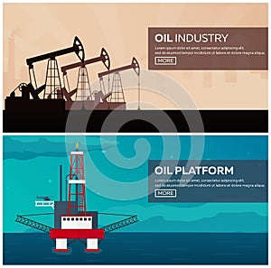 Oil Platform. Sea. Tower Oil exploration. Vector flat illustration.