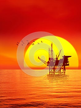 Oil platform in the sunset.