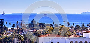 Oil Platforms Buildings Pacific Ocean Santa Barbara California photo