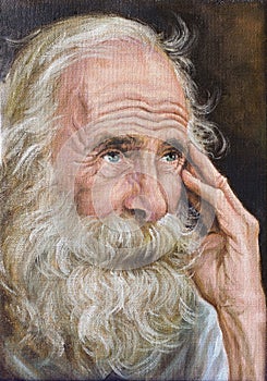 Oil portrait of a man with a bushy white beard