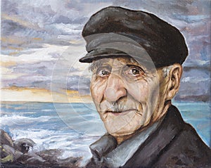 Oil portrait of a man with a mustache and hat