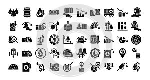 Oil price crash crisis economy business financial icons set silhouette style icon
