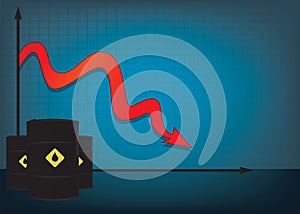 Oil price fall graph with red down arrow