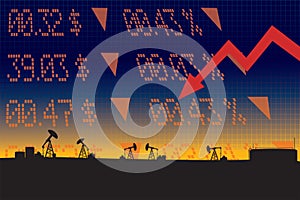 Oil price fall illustration with red down arrow