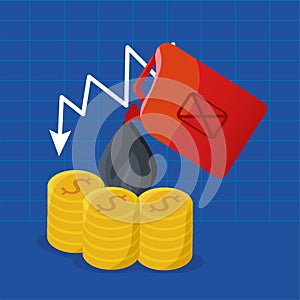 Oil price graphic with galloon tank and dollars coins