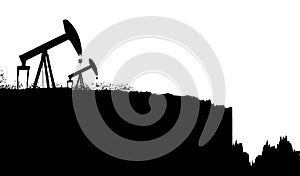 Oil price war triggered by coronavirus. Oil prices are crashing. Silhouette of oil pumps that transforms to the chart with oil pri