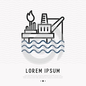 Oil producing platform thin line icon