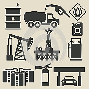 Oil production industry icons set