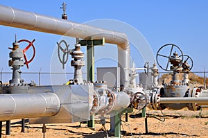 The oil production manifold at the wellsite