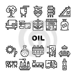 Oil Production Plant Collection Icons Set Vector