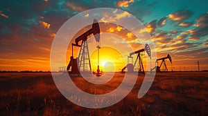 oil pump at dawn landscape