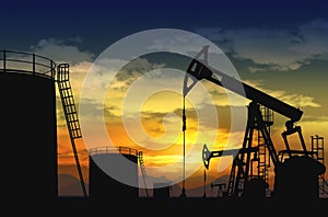 Oil pump jack and oil tank photo