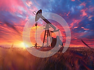 Oil Pump Jack at Sunset