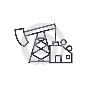 Oil pump jack vector line icon, sign, illustration on background, editable strokes