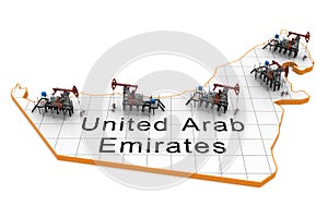 Oil pump-jacks on a map of United Arab Emirates