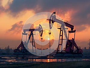 Oil Pump Jacks at Sunset