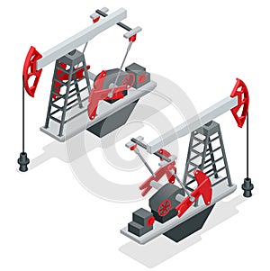 Oil pump. Oil pump oil rig energy industrial machine for petroleum. Oil and gas industry. Flat 3d isometric vector