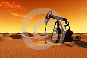 Oil pump oil rig energy industrial machine for petroleum in the sunset background. Generative AI