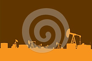 Oil pump silhouettes landscape illustration
