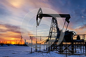 Oil pump, wellhead, pipeline silhouette