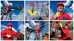 Oil Pumpjacks and Oil Workers - Photo Collage