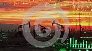 The Oil Pumps at Sunset.AI generated image