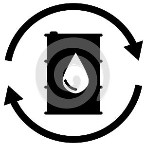 Oil recycling icon. Round liquid drip recycle symbol. Recycling symbol with oil barrel sign. flat style