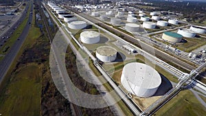 Oil refinery aerial drone video