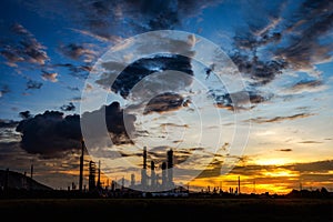 Oil refinery at evening, locations in Thailand.