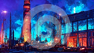 oil refinery factory in the night