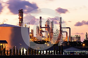 Oil Refinery factory at twilight, petrochemical plant, Petroleum, Chemical Industry